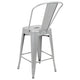 Silver |#| 24inch High Silver Metal Indoor-Outdoor Counter Height Stool with Back