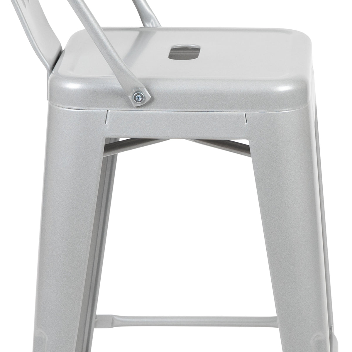 Silver |#| 24inch High Silver Metal Indoor-Outdoor Counter Height Stool with Back