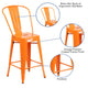 Orange |#| 24inch High Orange Metal Indoor-Outdoor Counter Height Stool with Back