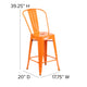 Orange |#| 24inch High Orange Metal Indoor-Outdoor Counter Height Stool with Back