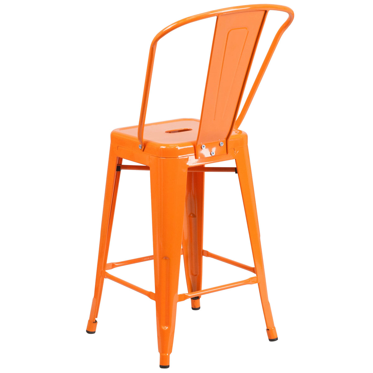 Orange |#| 24inch High Orange Metal Indoor-Outdoor Counter Height Stool with Back