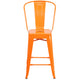 Orange |#| 24inch High Orange Metal Indoor-Outdoor Counter Height Stool with Back