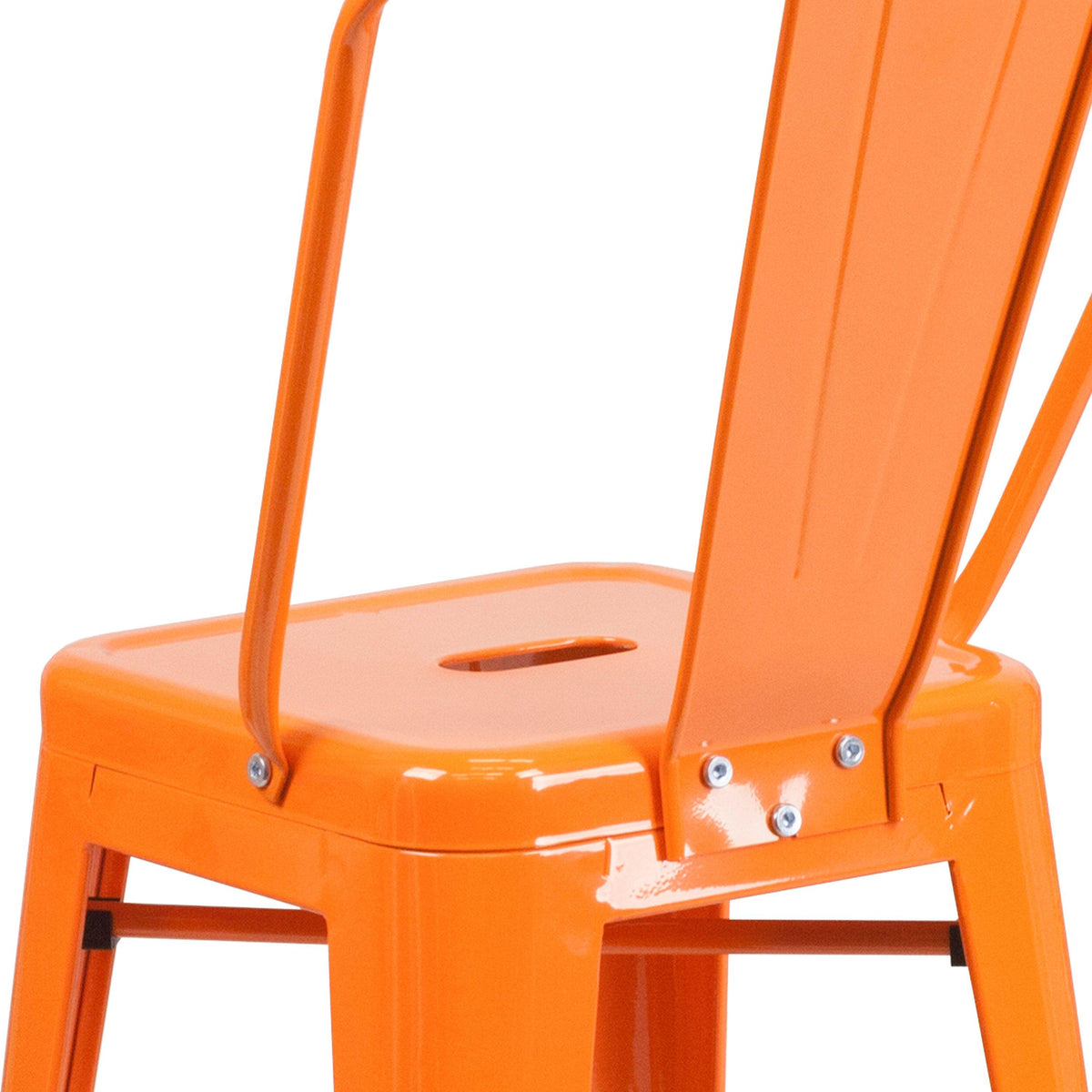 Orange |#| 24inch High Orange Metal Indoor-Outdoor Counter Height Stool with Back