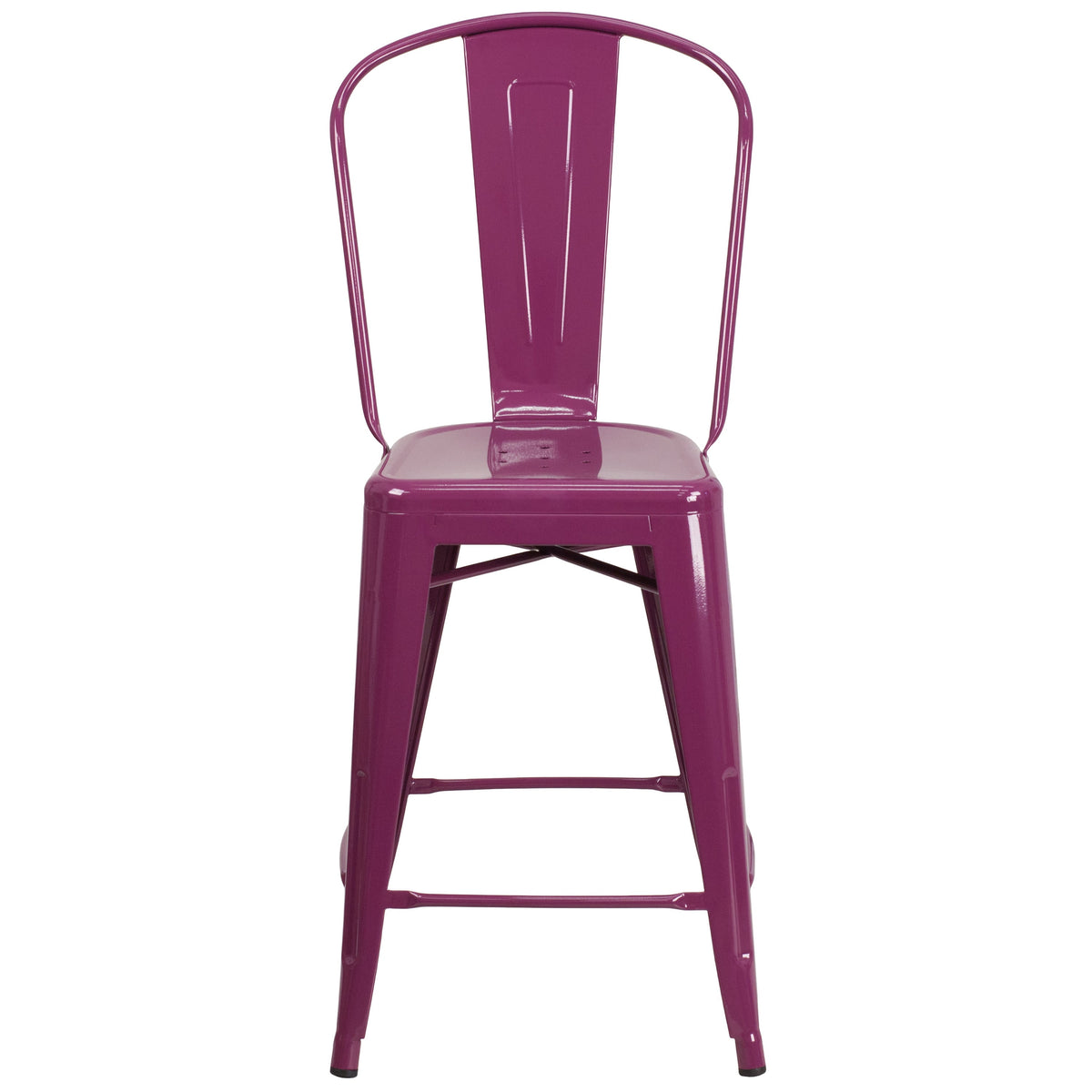 Purple |#| 24inch High Purple Metal Indoor-Outdoor Counter Height Stool with Back