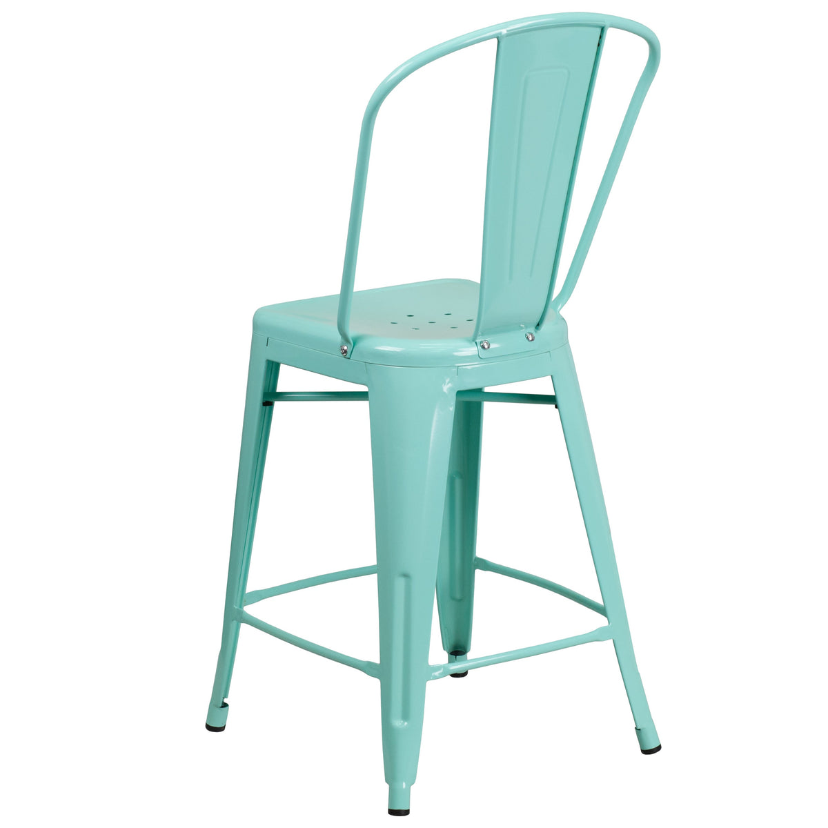 Mint Green |#| 24inch High Mint Green Metal Indoor-Outdoor Counter Height Stool with Back