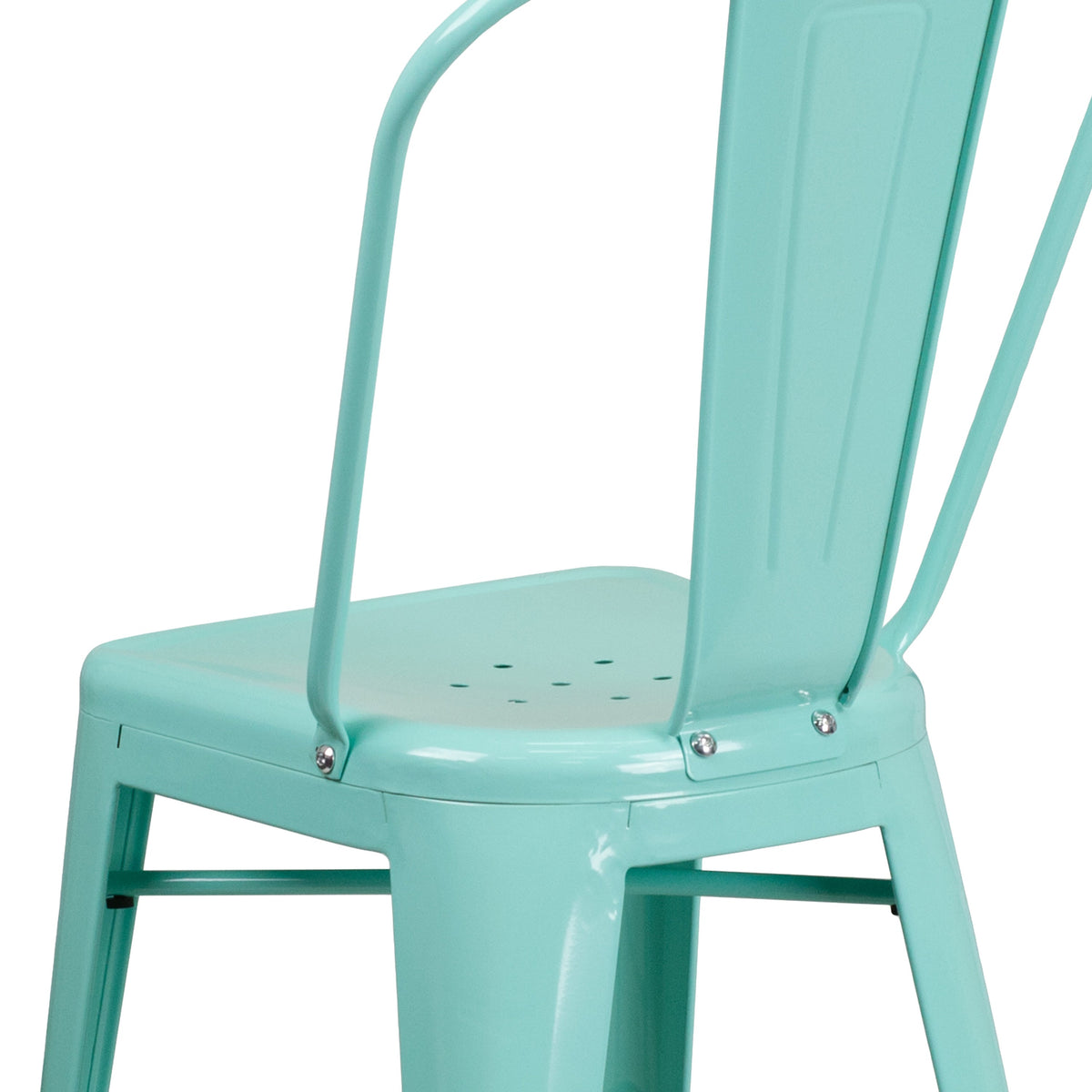 Mint Green |#| 24inch High Mint Green Metal Indoor-Outdoor Counter Height Stool with Back