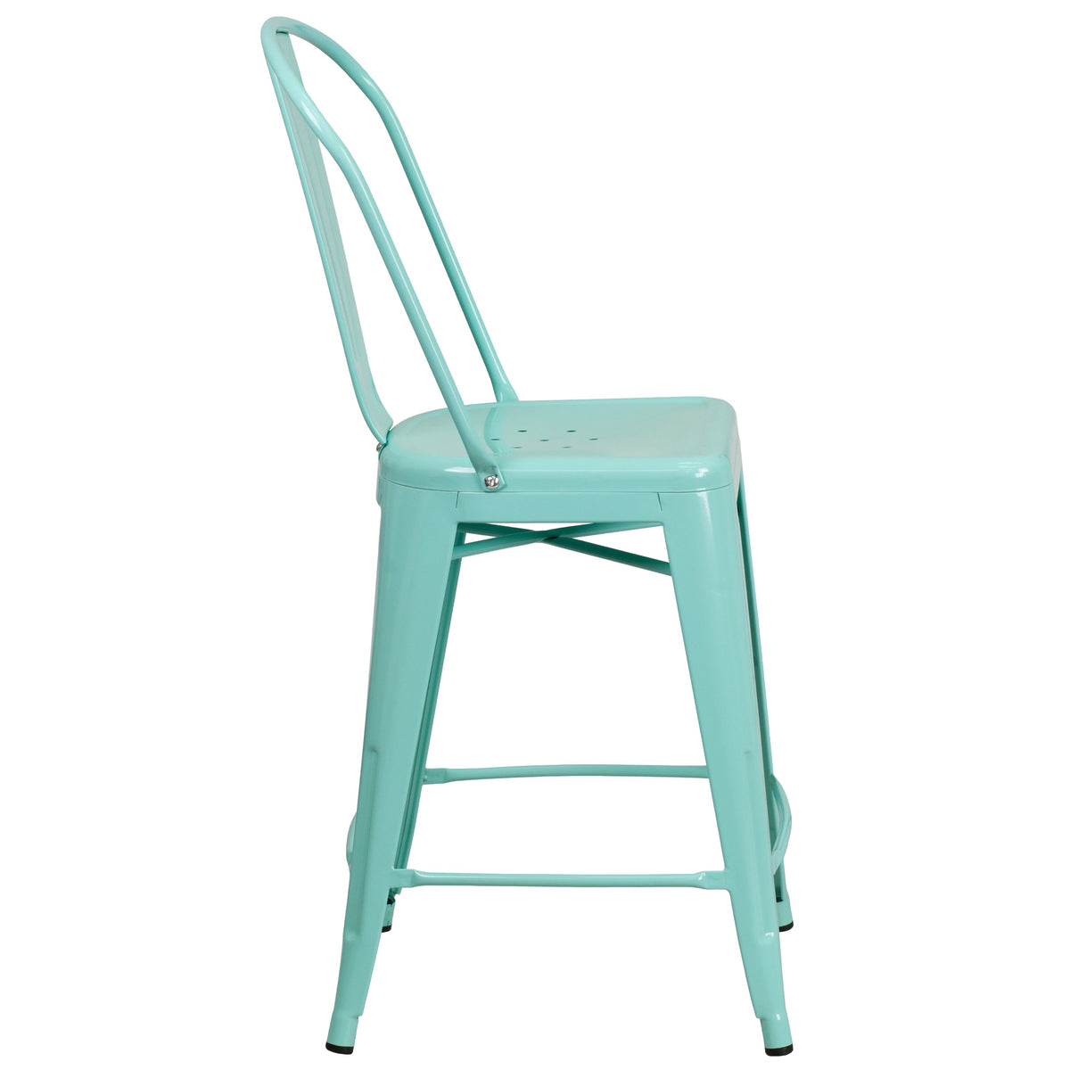 Mint Green |#| 24inch High Mint Green Metal Indoor-Outdoor Counter Height Stool with Back