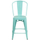 Mint Green |#| 24inch High Mint Green Metal Indoor-Outdoor Counter Height Stool with Back