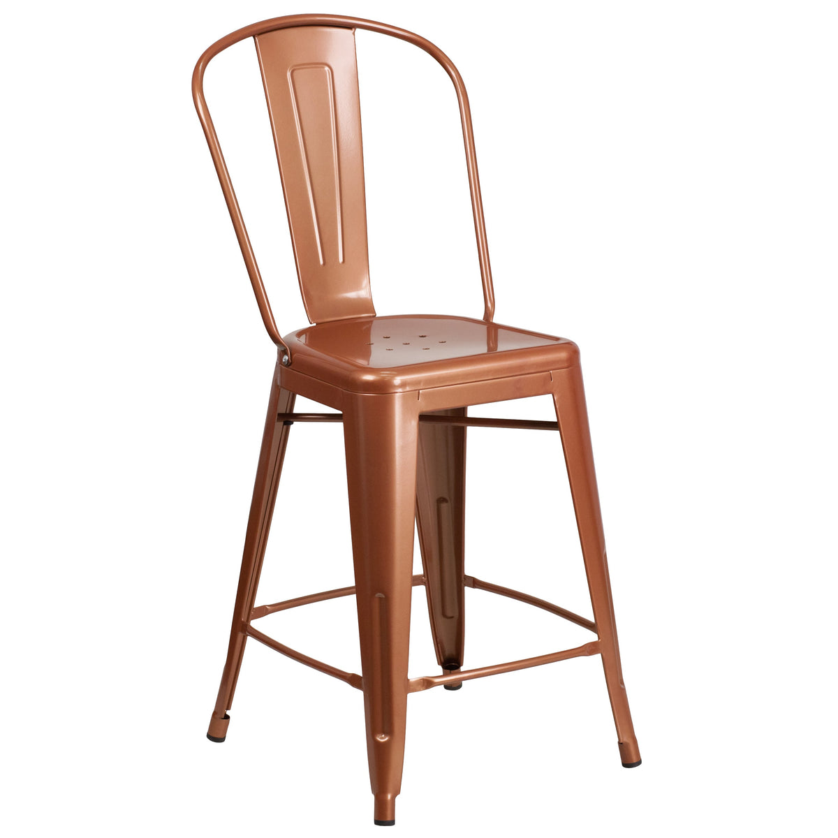 Copper |#| 24inch High Copper Metal Indoor-Outdoor Counter Height Stool with Back