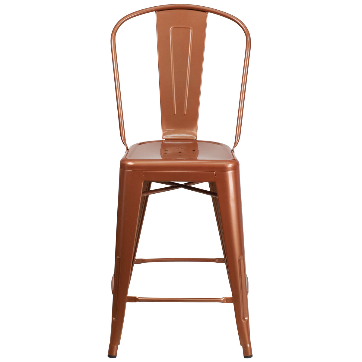 Copper |#| 24inch High Copper Metal Indoor-Outdoor Counter Height Stool with Back