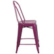 Purple |#| 24inch High Purple Metal Indoor-Outdoor Counter Height Stool with Back