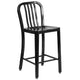 Black |#| 24inch High Black Metal Indoor-Outdoor Counter Height Stool with Vertical Slat Back