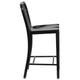 Black |#| 24inch High Black Metal Indoor-Outdoor Counter Height Stool with Vertical Slat Back