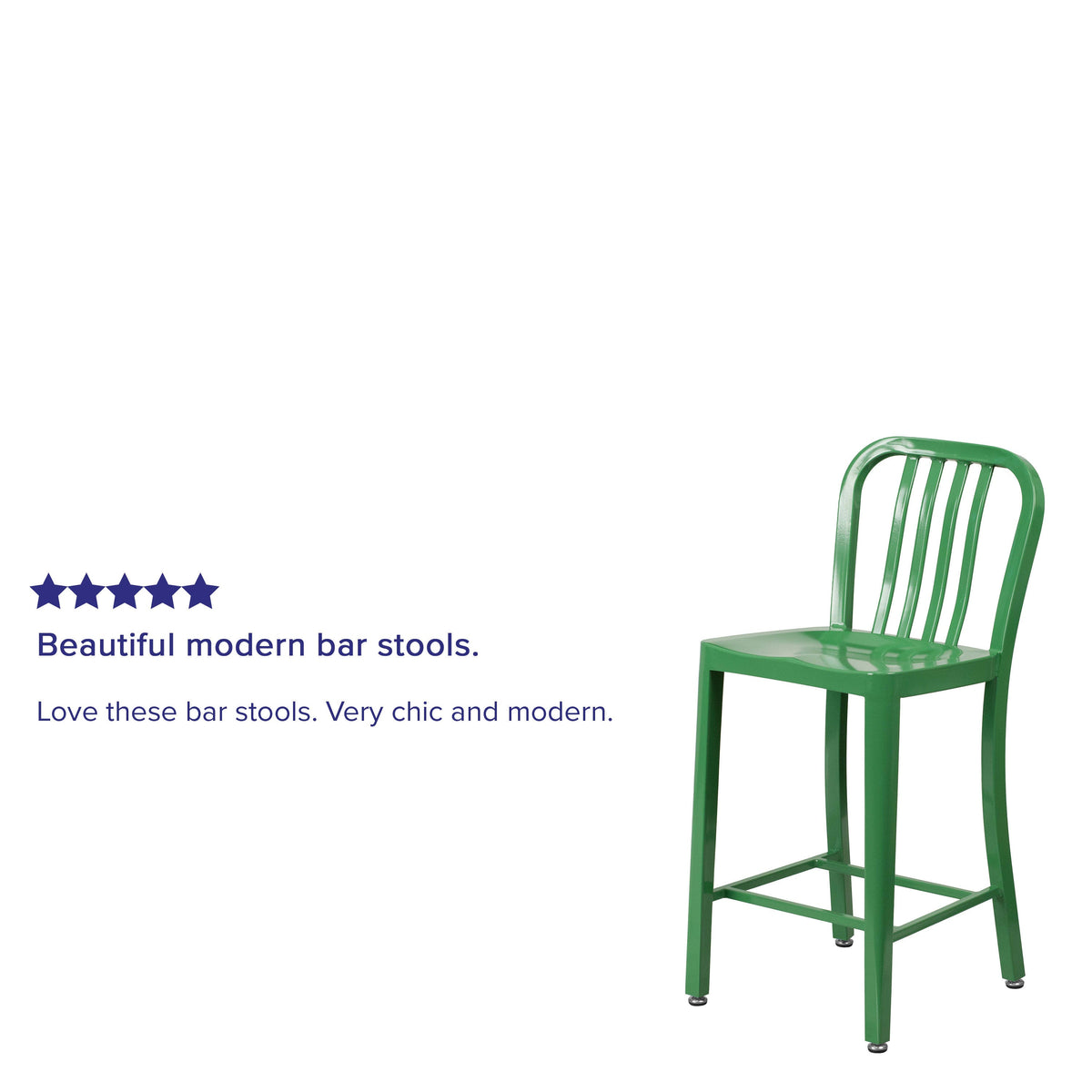 Green |#| 24inch High Green Metal Indoor-Outdoor Counter Height Stool with Vertical Slat Back