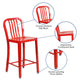 Red |#| 24inch High Red Metal Indoor-Outdoor Counter Height Stool with Vertical Slat Back