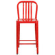 Red |#| 24inch High Red Metal Indoor-Outdoor Counter Height Stool with Vertical Slat Back