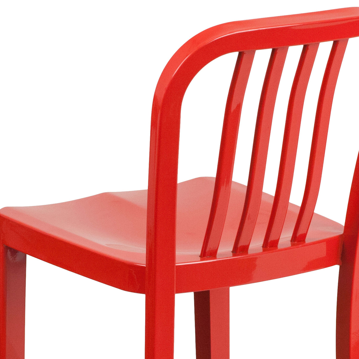 Red |#| 24inch High Red Metal Indoor-Outdoor Counter Height Stool with Vertical Slat Back