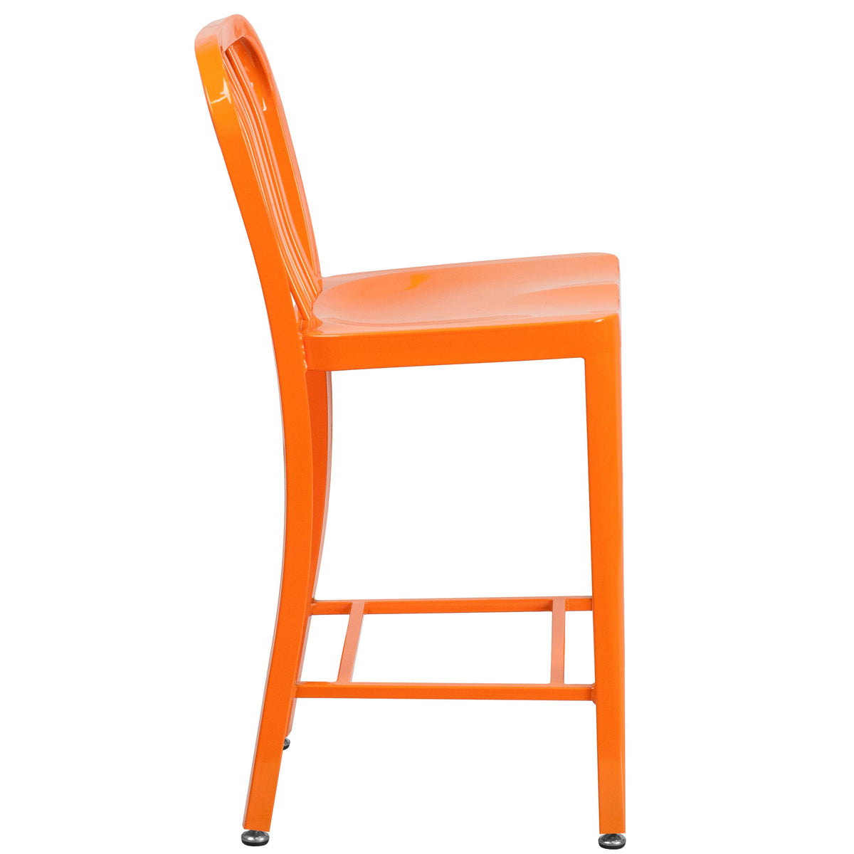 Orange |#| 24inch High Orange Metal Indoor-Outdoor Counter Height Stool w/ Vertical Slat Back