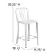 White |#| 24inch High White Metal Indoor-Outdoor Counter Height Stool with Vertical Slat Back