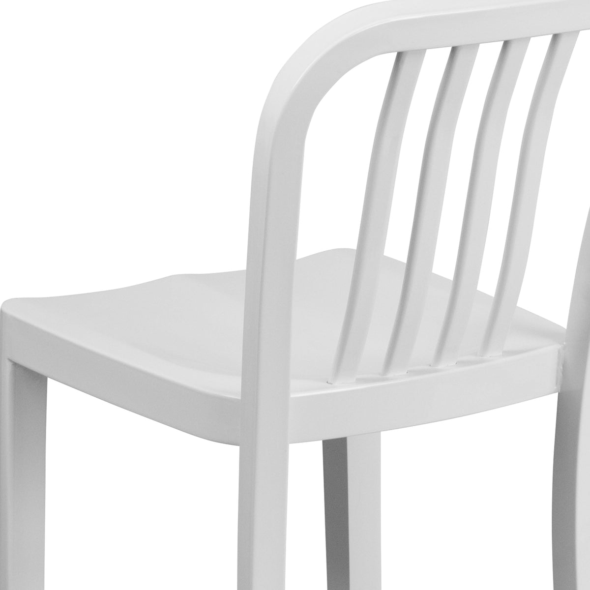 White |#| 24inch High White Metal Indoor-Outdoor Counter Height Stool with Vertical Slat Back