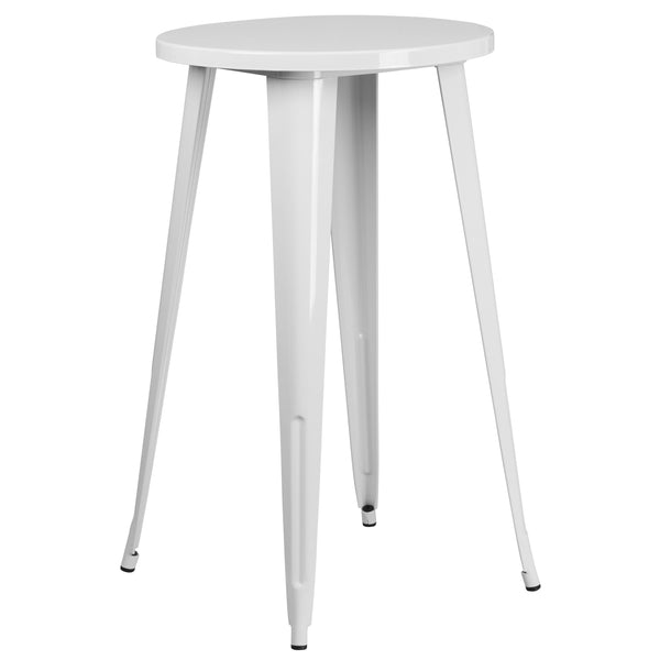 White |#| 24inch Round White Metal Indoor-Outdoor Bar Height Table - Restaurant Furniture