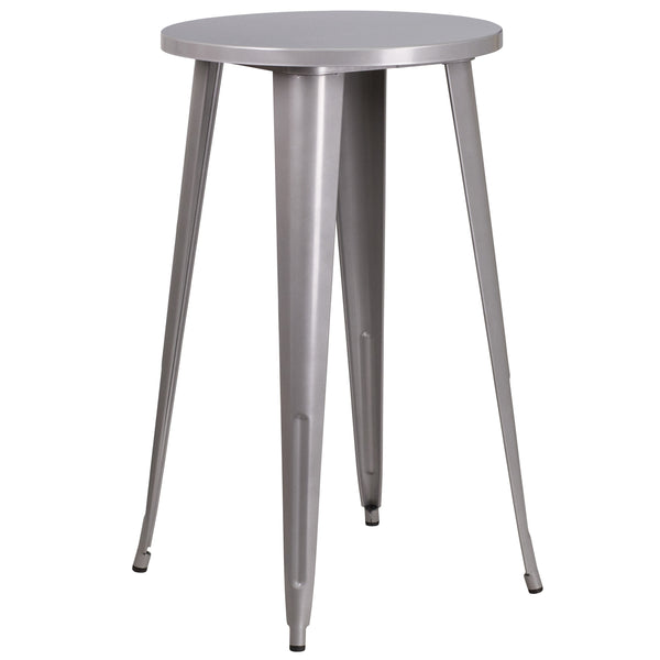 Silver |#| 24inch Round Silver Metal Indoor-Outdoor Bar Height Table - Restaurant Furniture