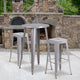 Silver |#| 24inch Round Silver Metal Indoor-Outdoor Bar Table Set with 2 Backless Stools