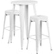 White |#| 24inch Round White Metal Indoor-Outdoor Bar Table Set with 2 Backless Stools