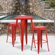 Red |#| 24inch Round Red Metal Indoor-Outdoor Bar Table Set with 2 Backless Stools