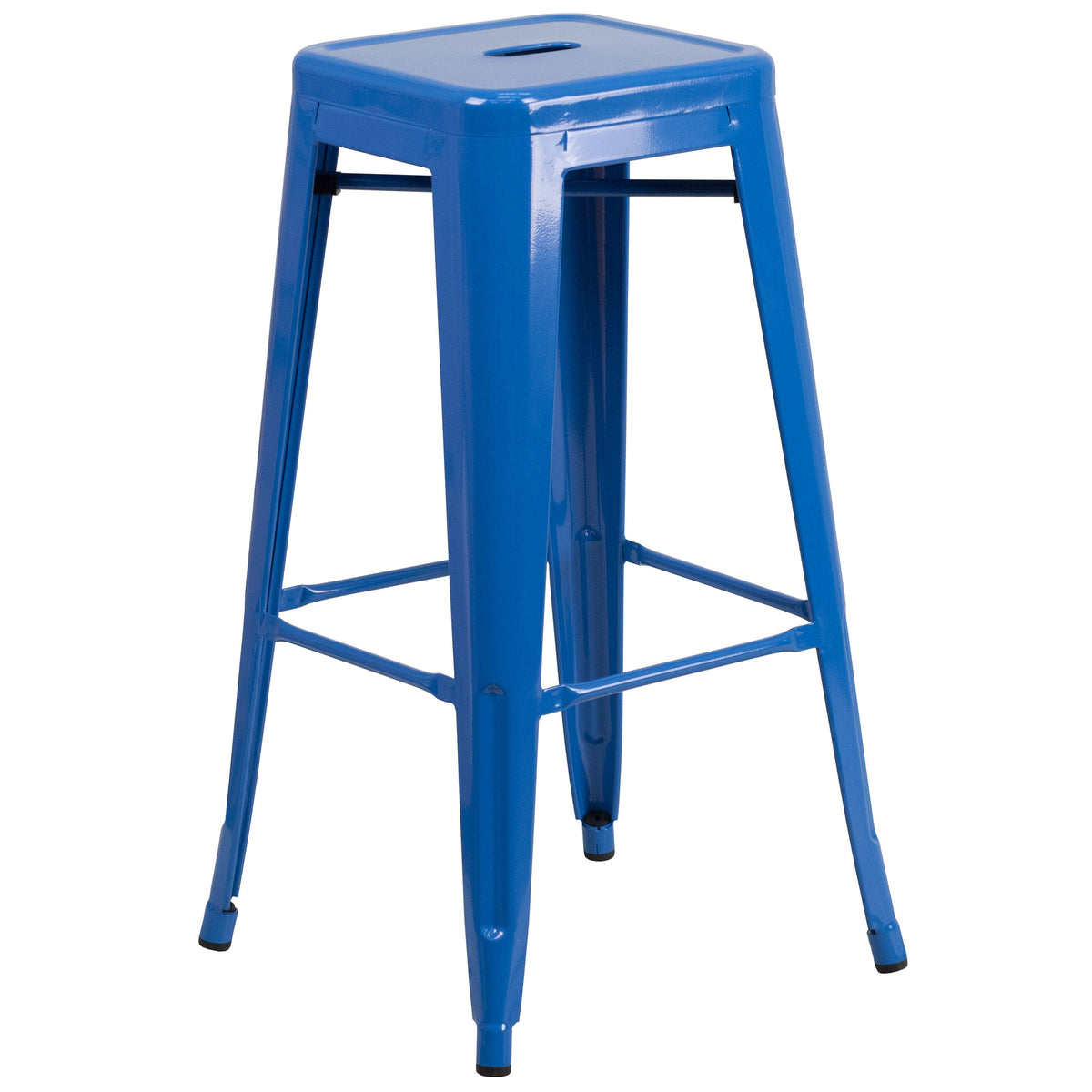 Blue |#| 24inch Round Blue Metal Indoor-Outdoor Bar Table Set with 2 Backless Stools