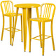 Yellow |#| 24inch Round Yellow Metal Indoor-Outdoor Bar Table Set with 2 Slat Back Stools