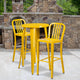 Yellow |#| 24inch Round Yellow Metal Indoor-Outdoor Bar Table Set with 2 Slat Back Stools