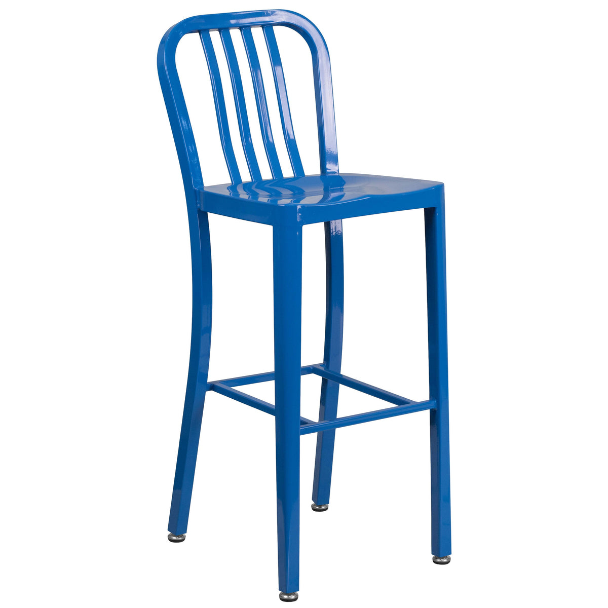 Blue |#| 24inch Round Blue Metal Indoor-Outdoor Bar Table Set with 2 Slat Back Stools