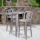 Silver |#| 24inch Round Silver Metal Indoor-Outdoor Bar Table Set with 2 Slat Back Stools