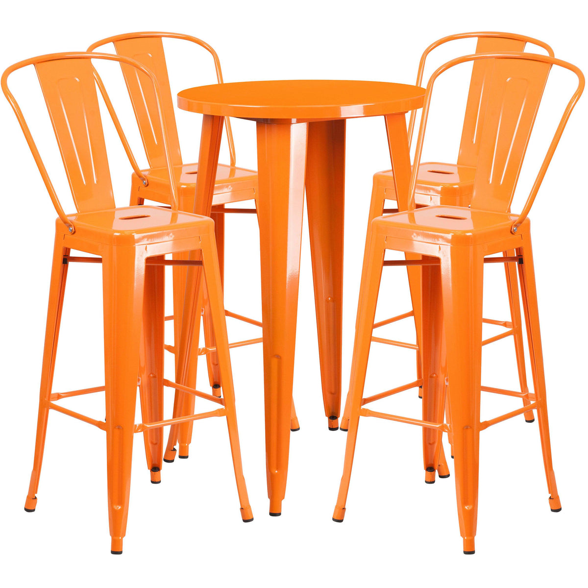 Orange |#| 24inch Round Orange Metal Indoor-Outdoor Bar Table Set with 4 Cafe Stools