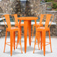 Orange |#| 24inch Round Orange Metal Indoor-Outdoor Bar Table Set with 4 Cafe Stools