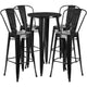 Black |#| 24inch Round Black Metal Indoor-Outdoor Bar Table Set with 4 Cafe Stools