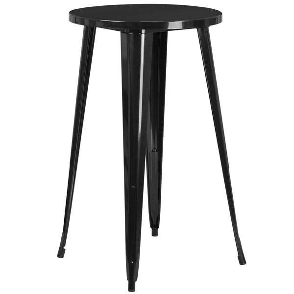 Black |#| 24inch Round Black Metal Indoor-Outdoor Bar Table Set with 4 Cafe Stools