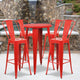 Red |#| 24inch Round Red Metal Indoor-Outdoor Bar Table Set with 4 Cafe Stools