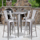 Silver |#| 24inch Round Silver Metal Indoor-Outdoor Bar Table Set with 4 Cafe Stools