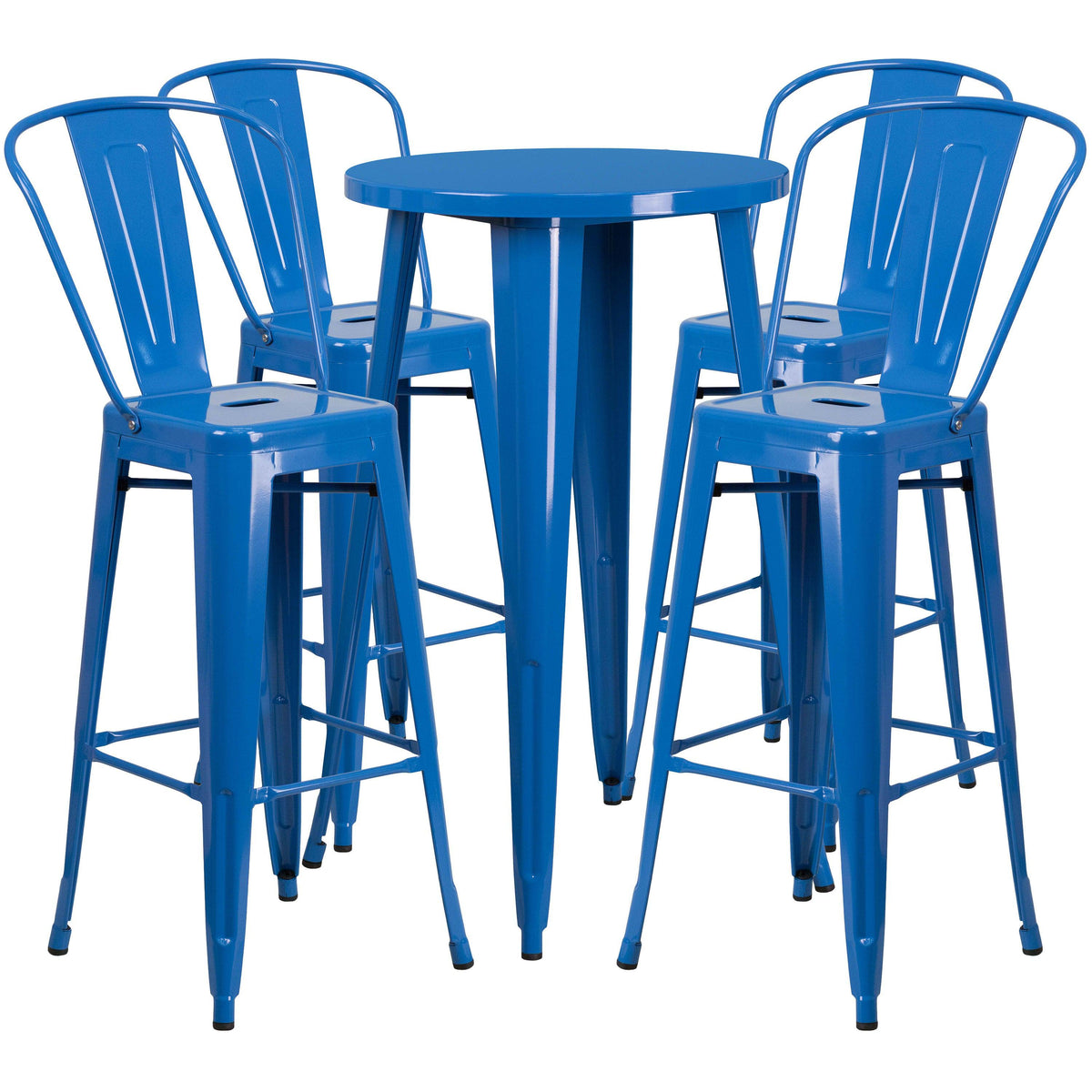 Blue |#| 24inch Round Blue Metal Indoor-Outdoor Bar Table Set with 4 Cafe Stools