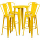 Yellow |#| 24inch Round Yellow Metal Indoor-Outdoor Bar Table Set with 4 Cafe Stools