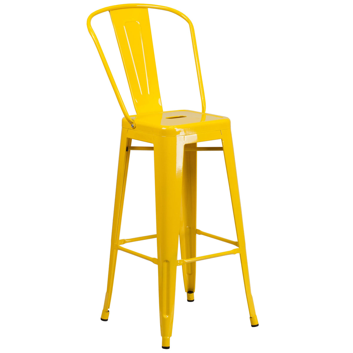 Yellow |#| 24inch Round Yellow Metal Indoor-Outdoor Bar Table Set with 4 Cafe Stools