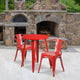 Red |#| 24inch Round Red Metal Indoor-Outdoor Table Set with 2 Arm Chairs - Patio Set