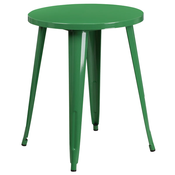 Green |#| 24inch Round Green Metal Indoor-Outdoor Table Set with 2 Cafe Chairs - Patio Set