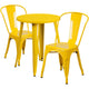 Yellow |#| 24inch Round Yellow Metal Indoor-Outdoor Table Set with 2 Cafe Chairs - Patio Set