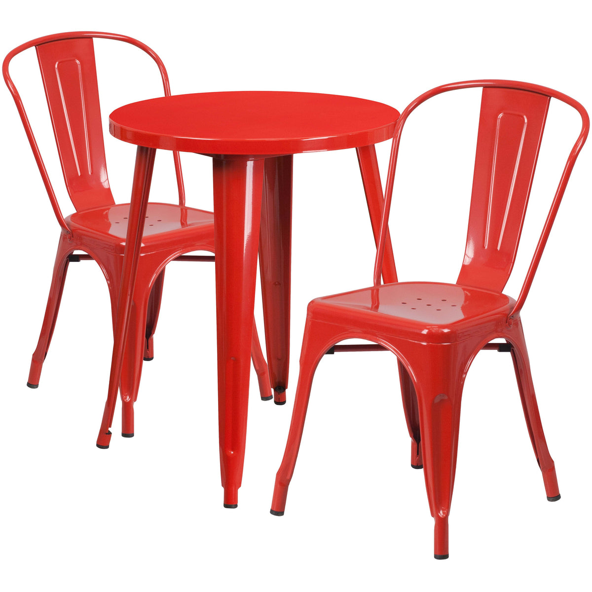 Red |#| 24inch Round Red Metal Indoor-Outdoor Table Set with 2 Cafe Chairs - Patio Set