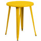 Yellow |#| 24inch Round Yellow Metal Indoor-Outdoor Table Set w/ 2 Vertical Slat Back Chairs