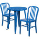 Blue |#| 24inch Round Blue Metal Indoor-Outdoor Table Set with 2 Vertical Slat Back Chairs