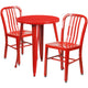 Red |#| 24inch Round Red Metal Indoor-Outdoor Table Set with 2 Vertical Slat Back Chairs